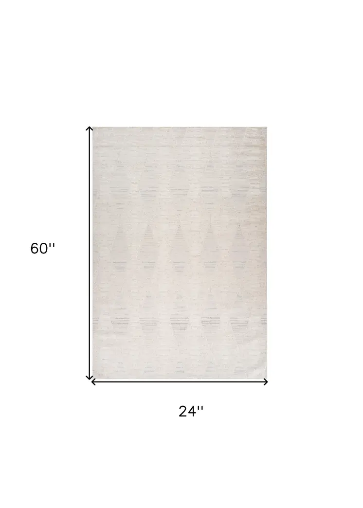 2' X 5' Cream and Beige Geometric Area Rug