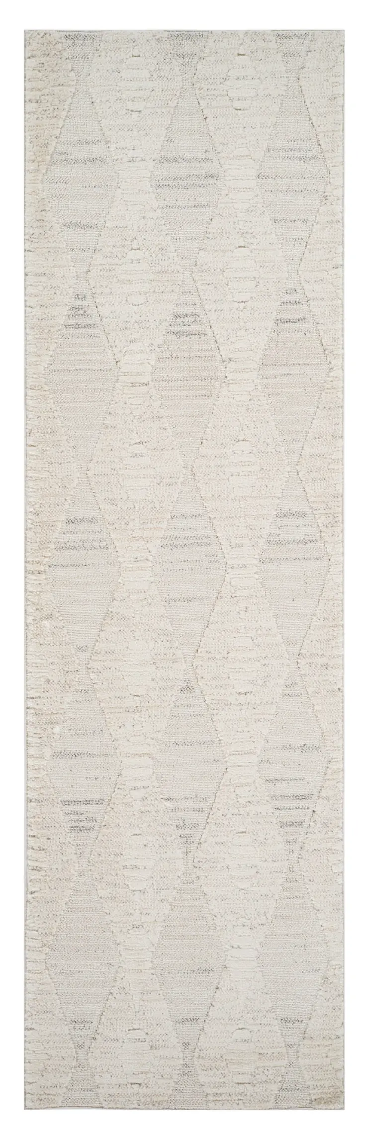 8' Cream and Beige Geometric Distressed Runner Rug