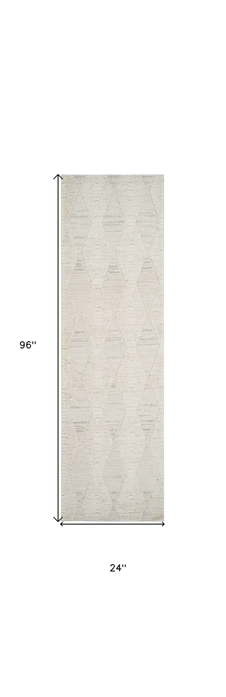 8' Cream and Beige Geometric Distressed Runner Rug