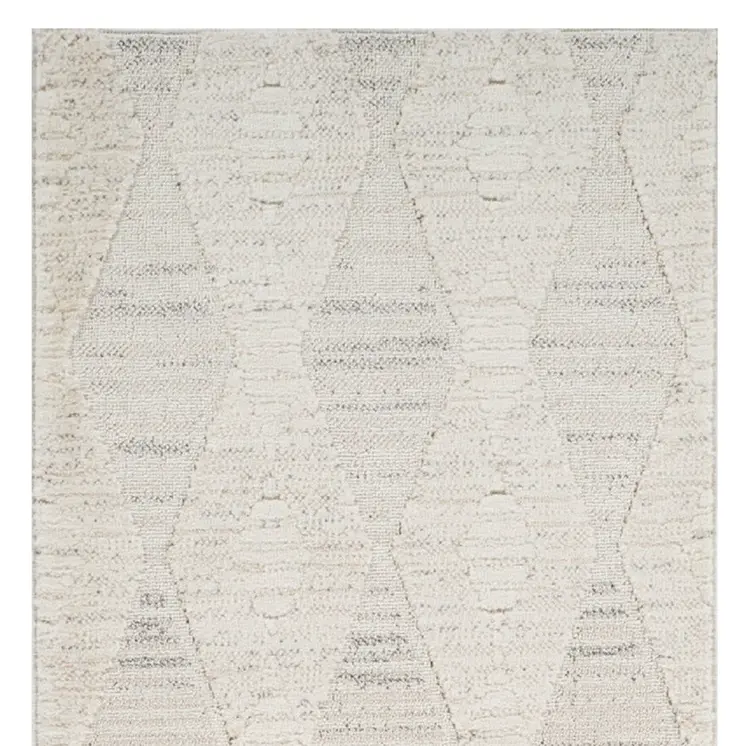 8' Cream and Beige Geometric Distressed Runner Rug