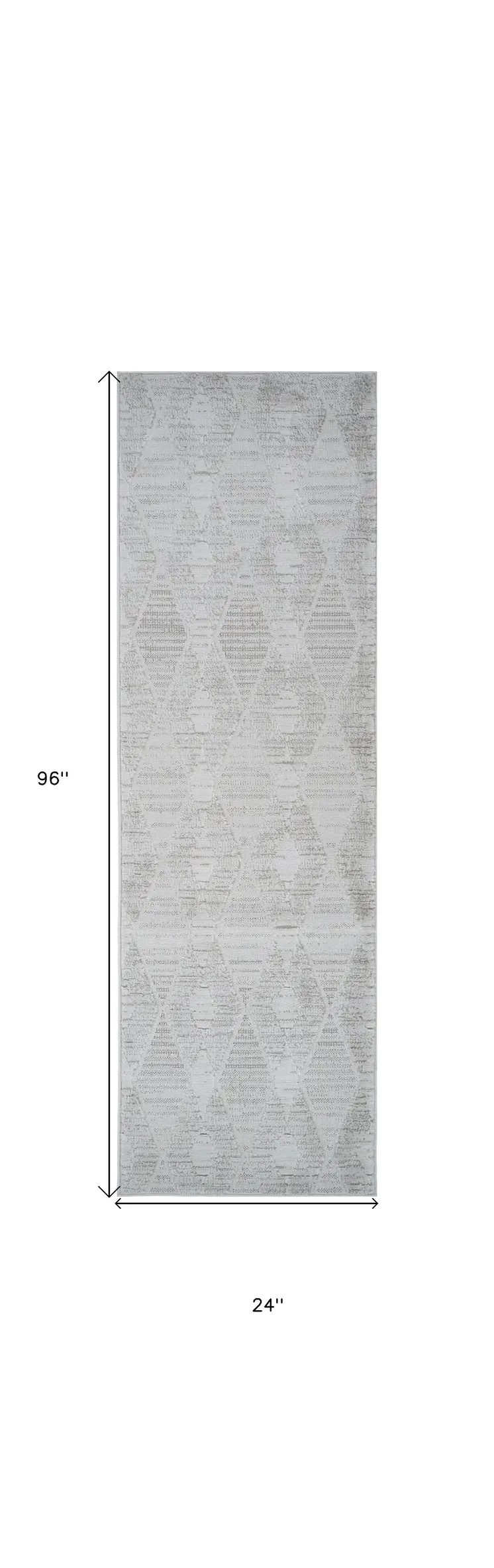 8' Gray And Ivory Geometric Distressed Runner Rug