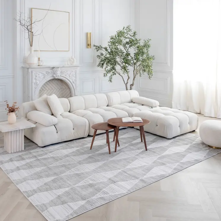 8' X 11' Gray and Ivory Geometric Distressed Area Rug
