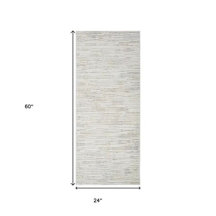 2' X 5' Gray and Beige Geometric Distressed Area Rug