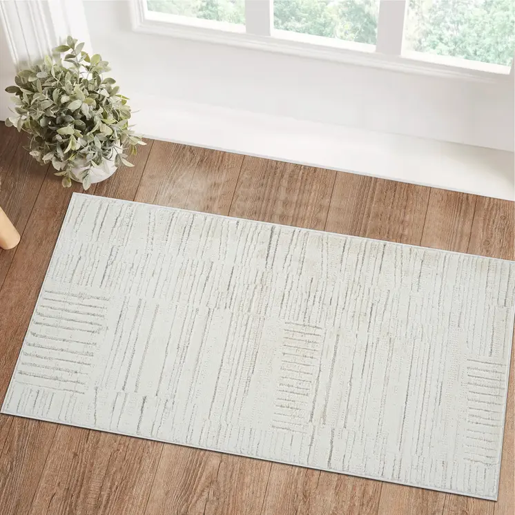 2' X 5' Gray and Beige Geometric Distressed Area Rug
