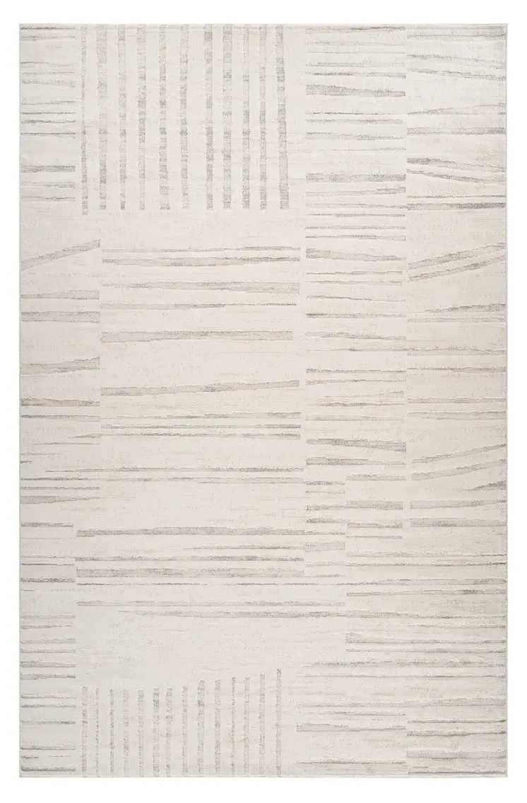 8' Gray And Beige Geometric Distressed Runner Rug