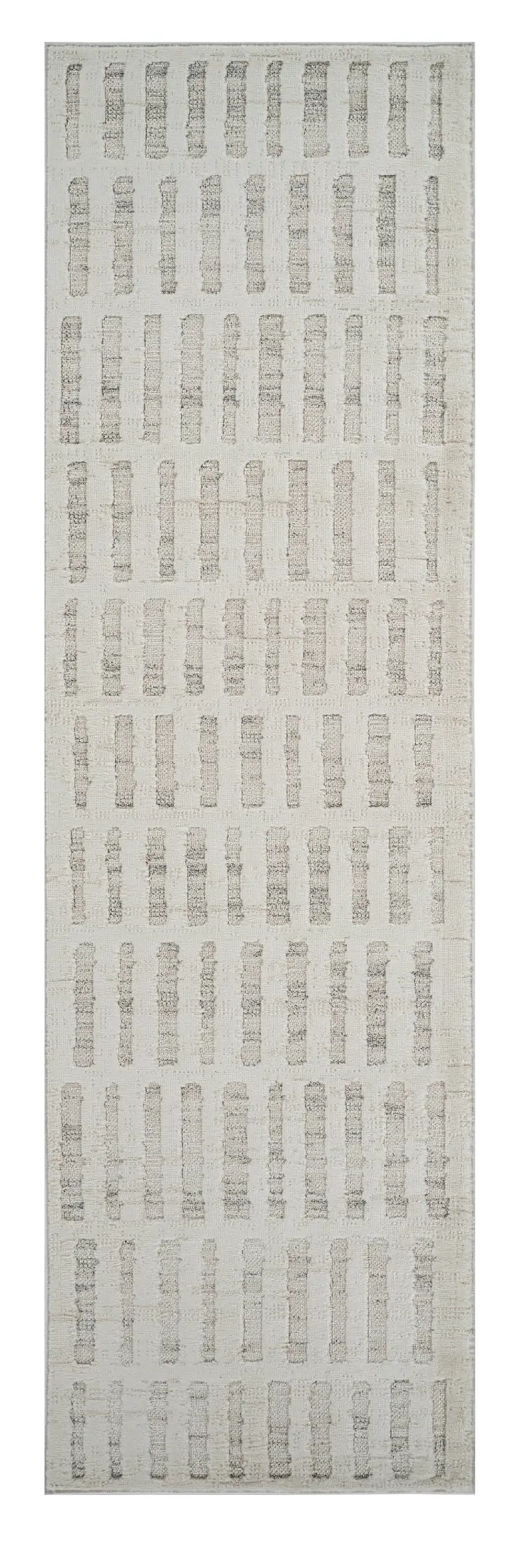 8' Gray and Beige Geometric Distressed Runner Rug