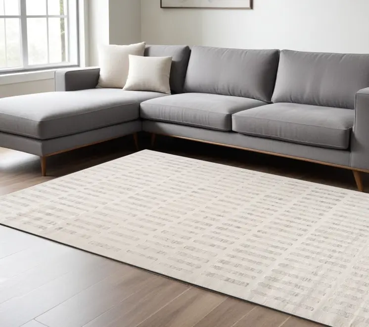 7' X 10' Gray and Beige Geometric Distressed Area Rug