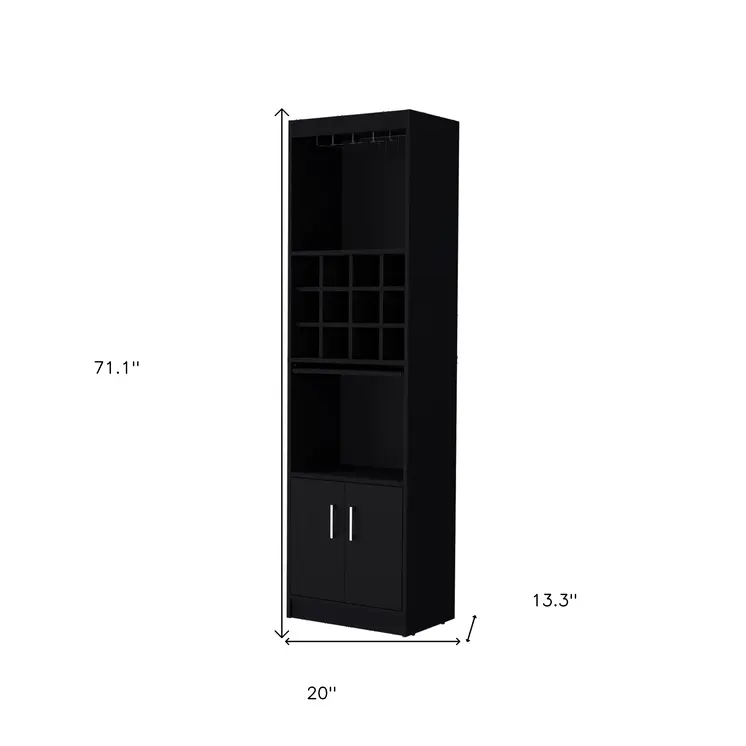 71" Black Wood Bar Cabinet With Two Doors
