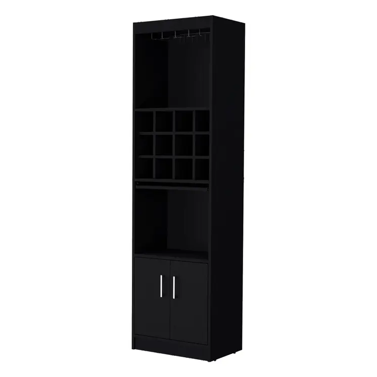 71" Black Wood Bar Cabinet With Two Doors