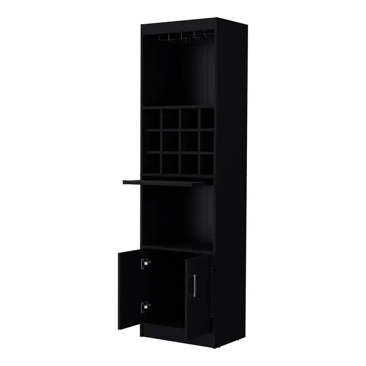 71" Black Wood Bar Cabinet With Two Doors