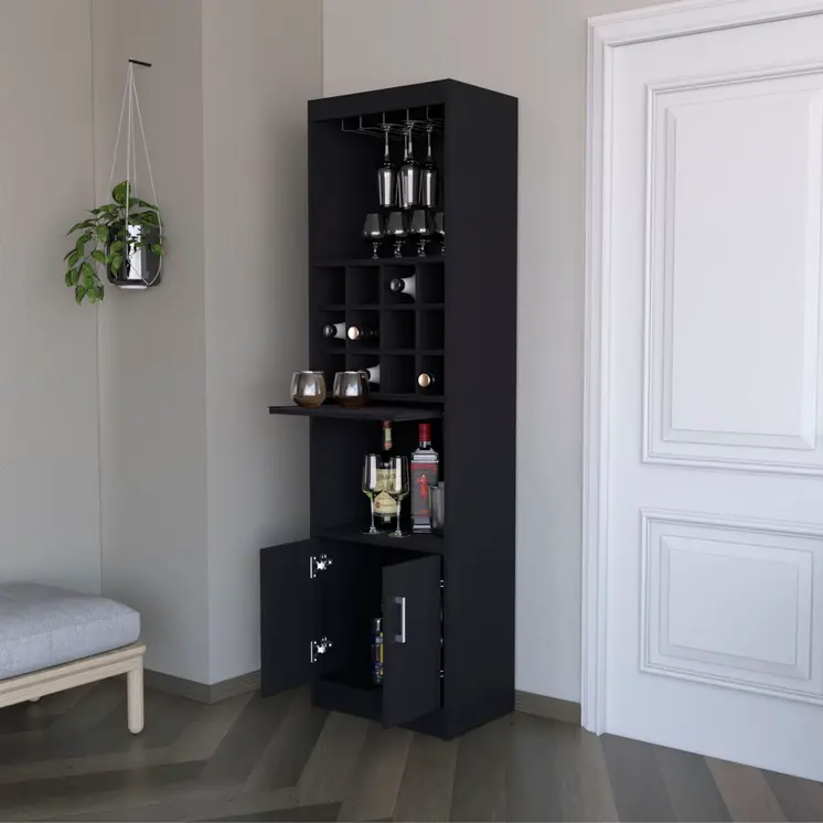 71" Black Wood Bar Cabinet With Two Doors