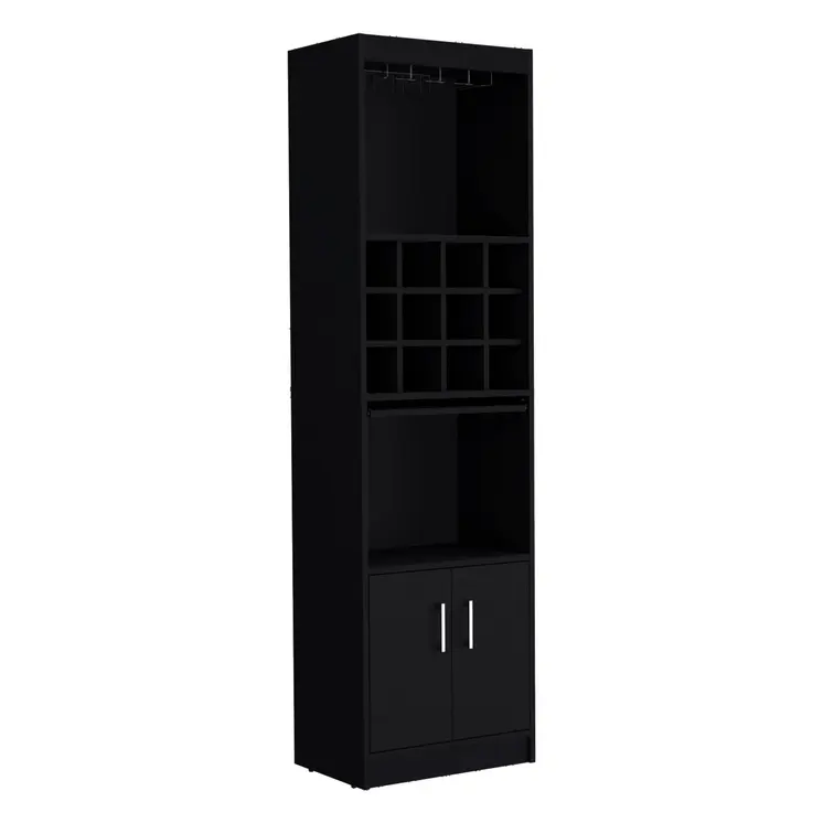 71" Black Wood Bar Cabinet With Two Doors