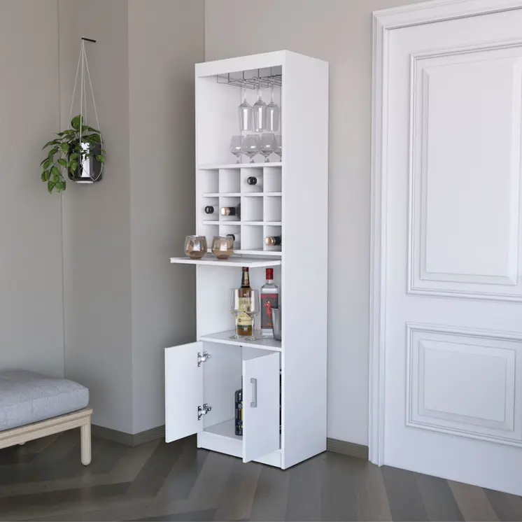 71" White Wood Bar Cabinet With Two Doors