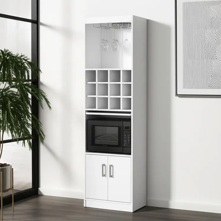 71" White Wood Bar Cabinet With Two Doors
