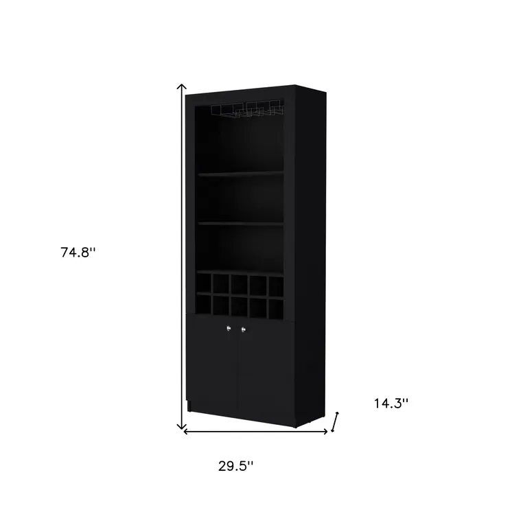 75" Black Wood Bar Cabinet With Two Doors