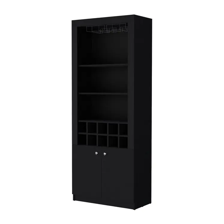 75" Black Wood Bar Cabinet With Two Doors