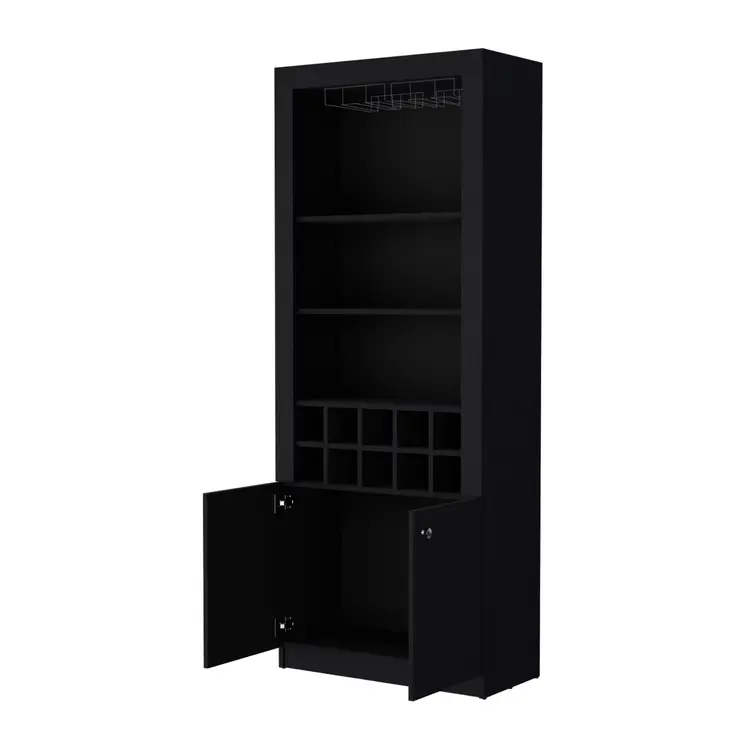 75" Black Wood Bar Cabinet With Two Doors
