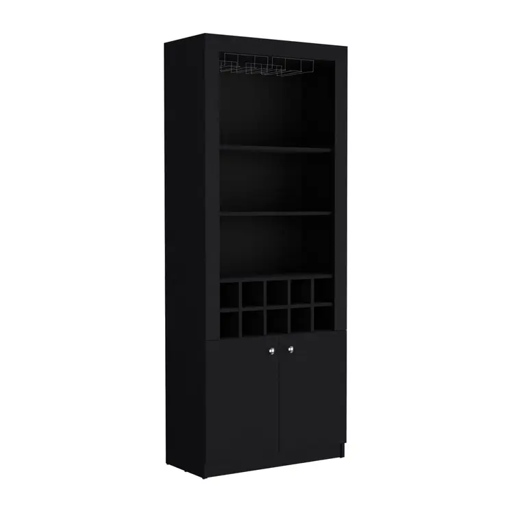 75" Black Wood Bar Cabinet With Two Doors