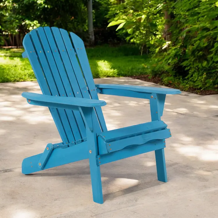 32" Blue Solid Wood Outdoor Folding Stacking Adirondack Chair