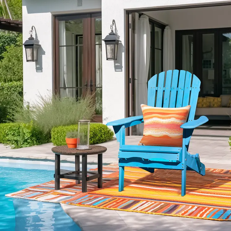 32" Blue Solid Wood Outdoor Folding Stacking Adirondack Chair
