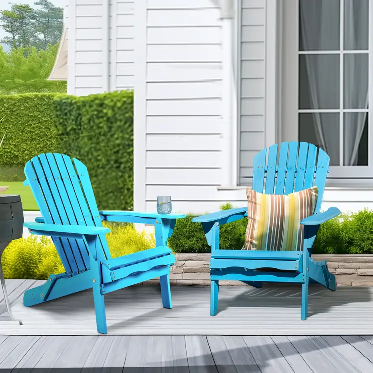 32" Blue Solid Wood Outdoor Folding Stacking Adirondack Chair