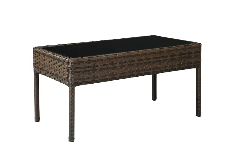 Four Piece Outdoor Dark Brown Wicker Sofa Seating Group with Orange Cushions