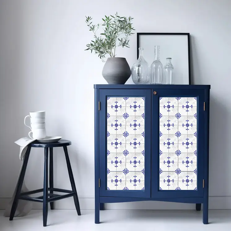 5" x 5" Steel Blue and White Averi Mosaic Peel and Stick Removable Tiles