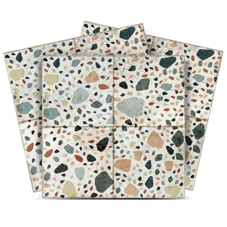 7" x 7" Dark Slate Gray Silver and White Smoke Aziel Mosaic Peel and Stick Removable Tiles