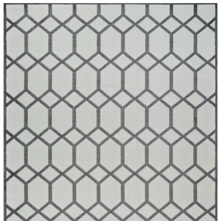 5' X 7' Beige And Gray Geometric Distressed Indoor Outdoor Area Rug
