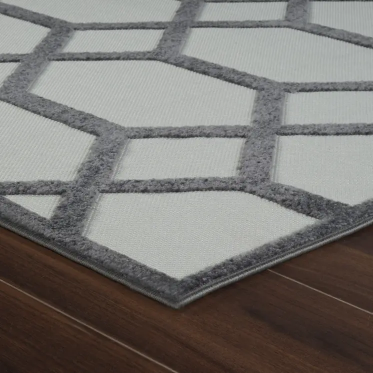 8' X 10' Beige And Gray Geometric Distressed Indoor Outdoor Area Rug