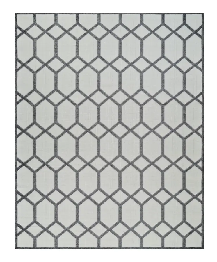 8' X 10' Beige And Gray Geometric Distressed Indoor Outdoor Area Rug