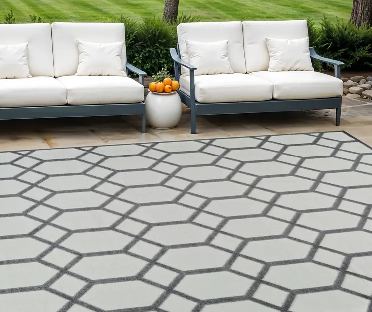 8' X 10' Beige And Gray Geometric Distressed Indoor Outdoor Area Rug