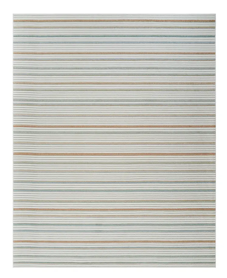 5' X 7' Cream and Beige Striped Distressed Indoor Outdoor Area Rug