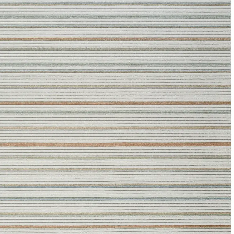 8' X 10' Cream and Beige Striped Distressed Indoor Outdoor Area Rug