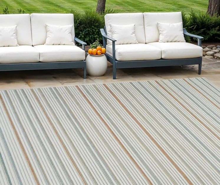 8' X 10' Cream and Beige Striped Distressed Indoor Outdoor Area Rug