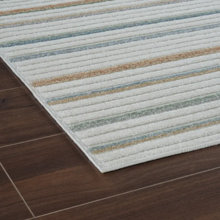 8' X 10' Cream and Beige Striped Distressed Indoor Outdoor Area Rug