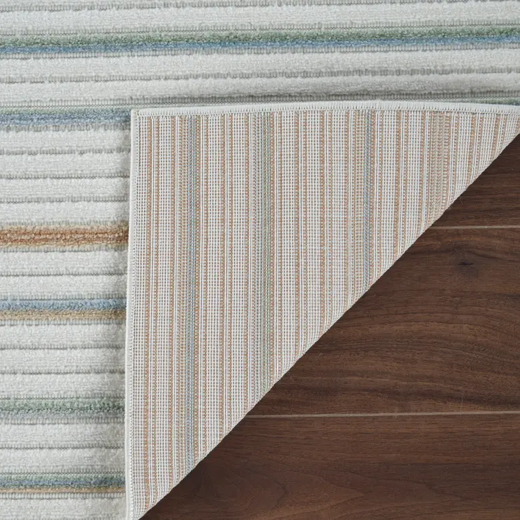 8' X 10' Cream and Beige Striped Distressed Indoor Outdoor Area Rug