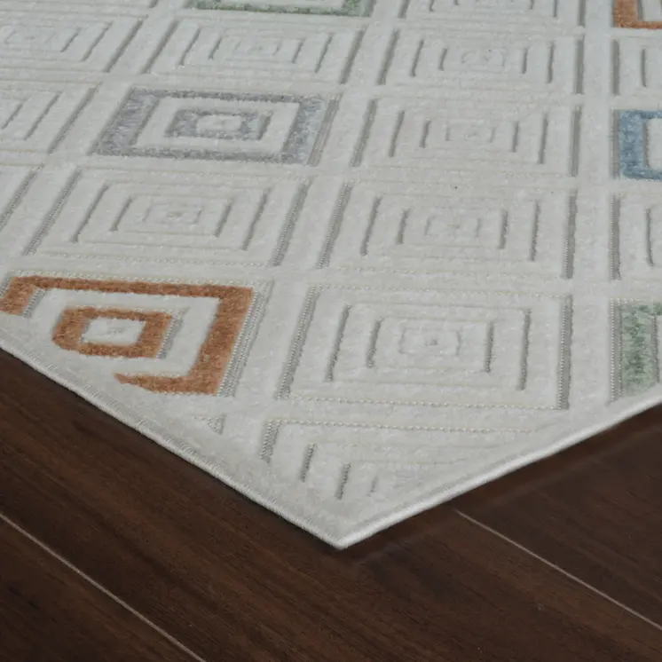 8' X 10' Cream and Beige Geometric Distressed Indoor Outdoor Area Rug