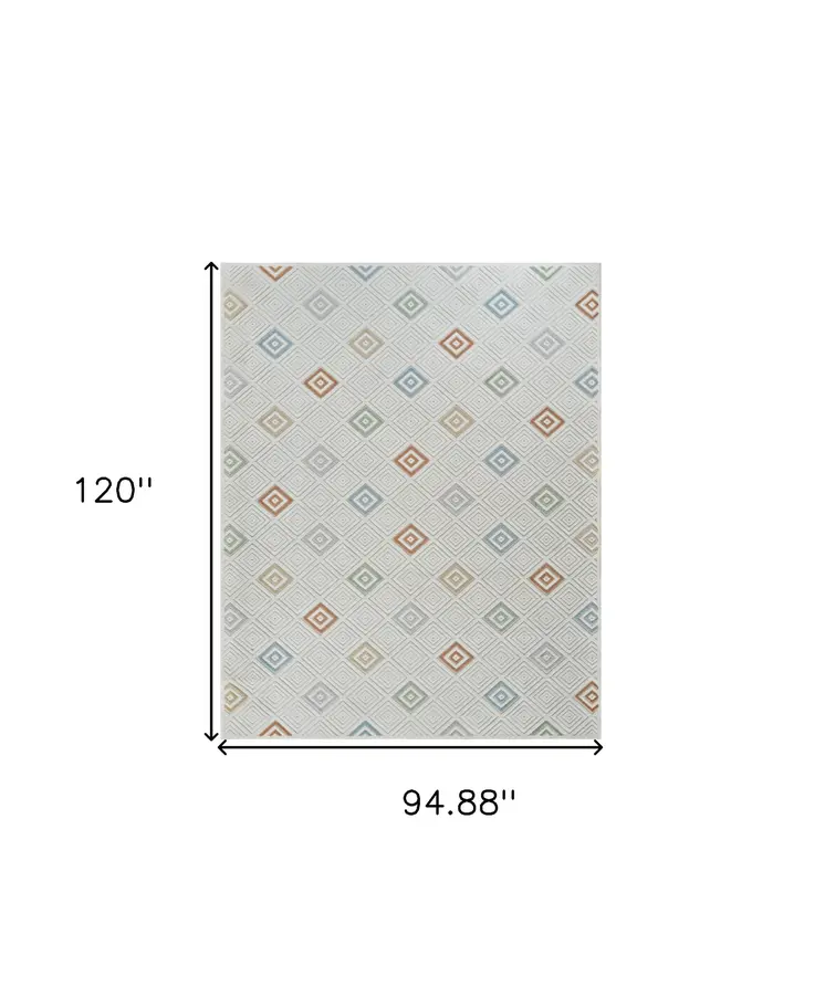 8' X 10' Cream and Beige Geometric Distressed Indoor Outdoor Area Rug