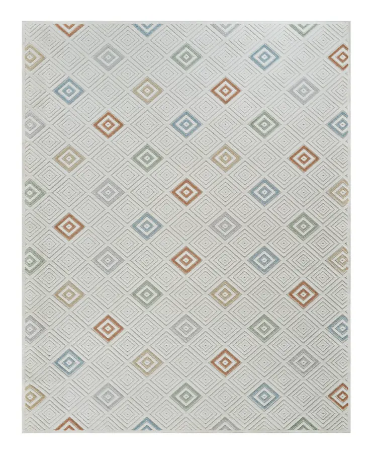 8' X 10' Cream and Beige Geometric Distressed Indoor Outdoor Area Rug