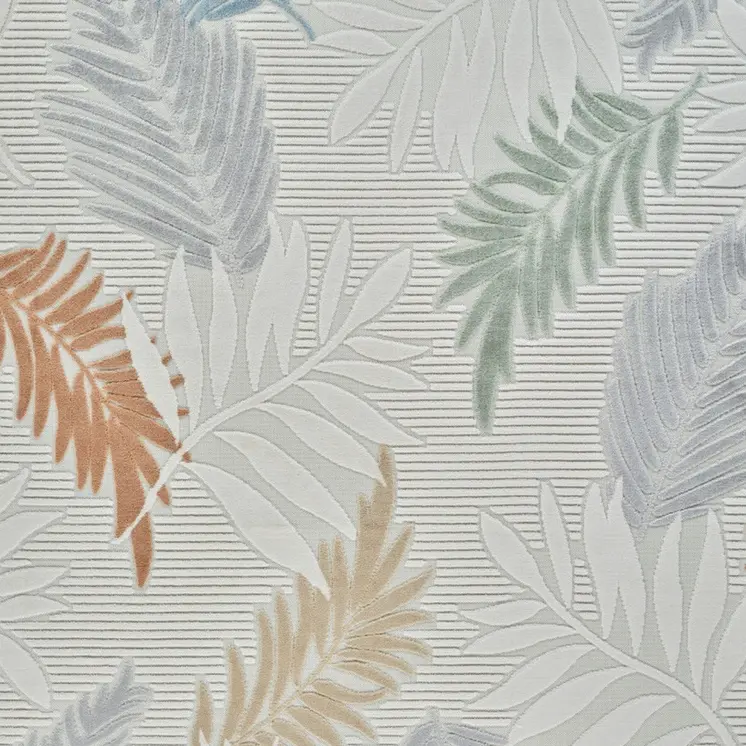 8' X 10' Cream and Beige Botanical Leaves Distressed Indoor Outdoor Area Rug