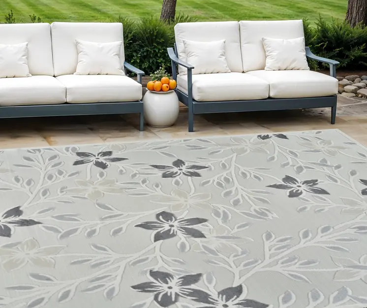 8' X 10' Cream And Gray Floral Distressed Indoor Outdoor Area Rug