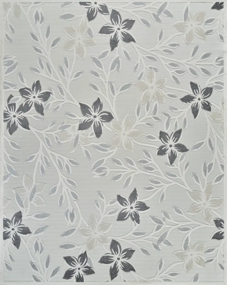 8' X 10' Cream And Gray Floral Distressed Indoor Outdoor Area Rug
