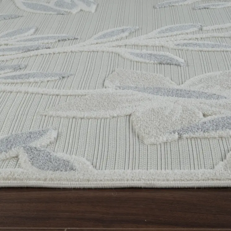 8' X 10' Cream And Gray Floral Distressed Indoor Outdoor Area Rug