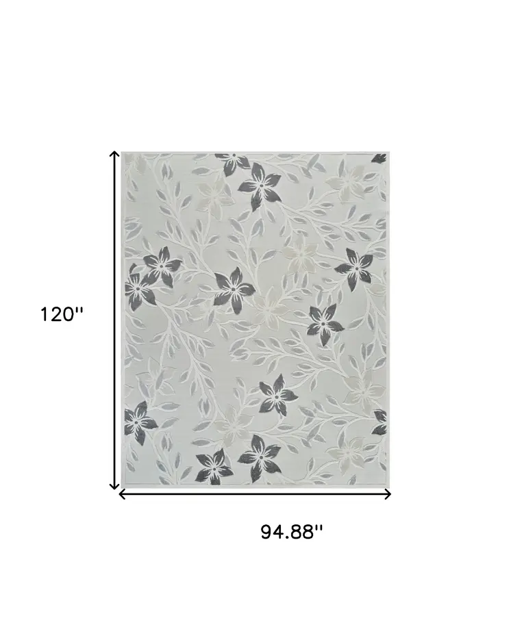 8' X 10' Cream And Gray Floral Distressed Indoor Outdoor Area Rug
