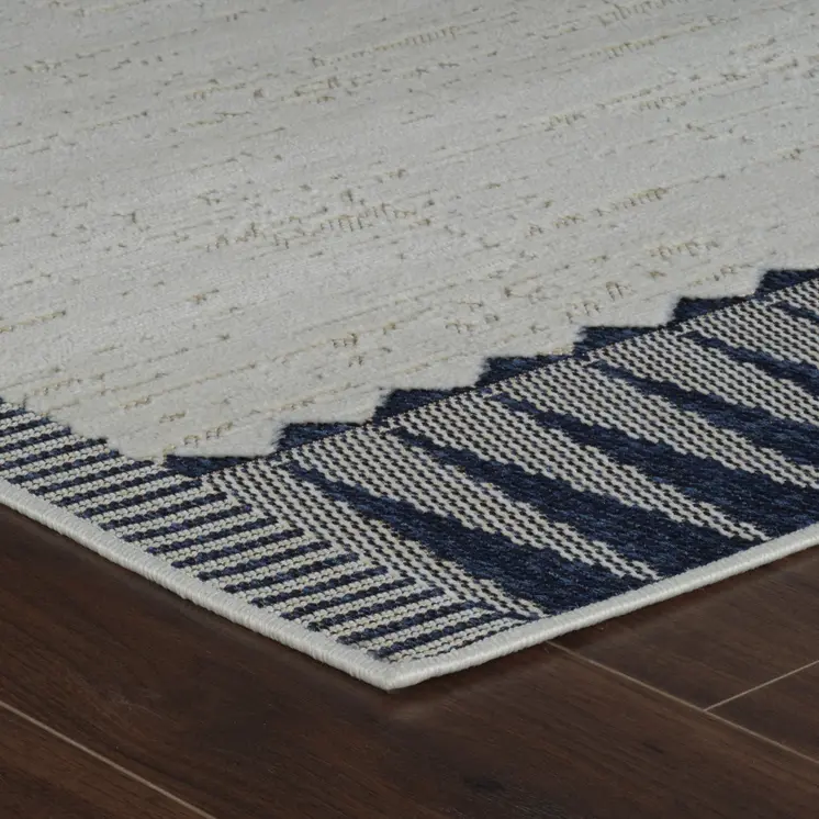3' X 5' Blue and Cream Abstract Distressed Indoor Outdoor Area Rug