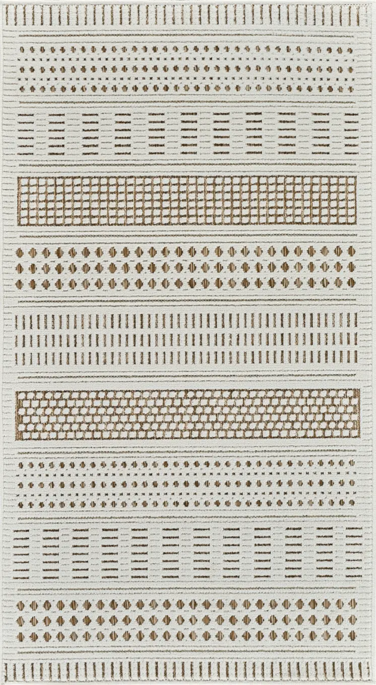 3' X 5' Beige and Brown Geometric Distressed Indoor Outdoor Area Rug