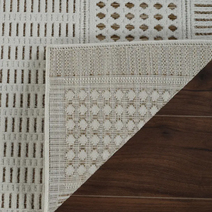 4' X 6' Beige and Brown Geometric Distressed Indoor Outdoor Area Rug