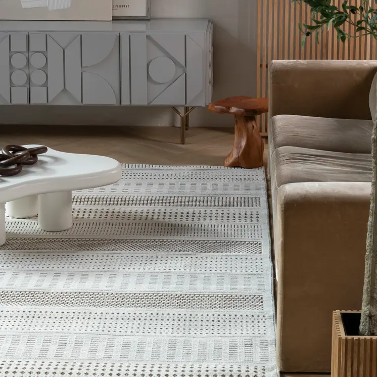 4' X 6' Beige and Brown Geometric Distressed Indoor Outdoor Area Rug