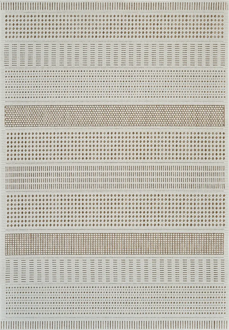 6' X 9' Beige and Brown Geometric Distressed Indoor Outdoor Area Rug